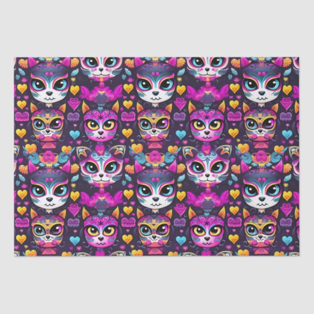 Papier Mousseline 😻 Gatos de Muertos Fiesta (Recto)