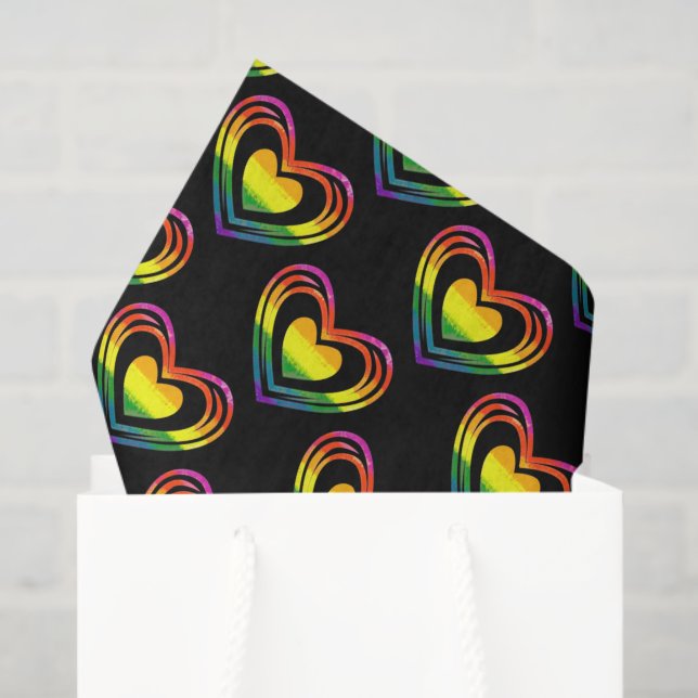 Papier Mousseline Gay LGBTQ Rainbow Hearts Motif (Sac cadeau)