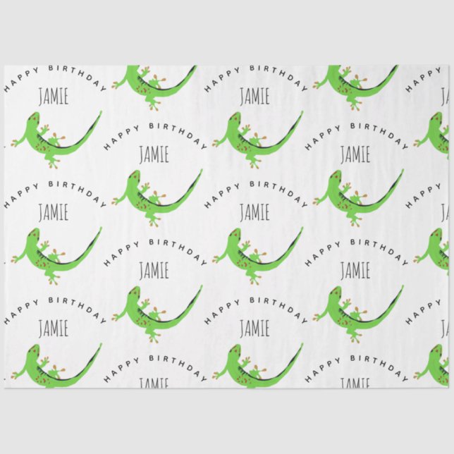 Papier Mousseline Gecko Lizard Reptile Anniversaire Nom personnalisé (Recto)