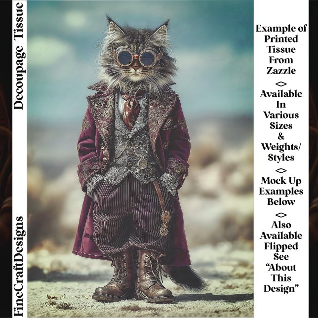 Papier Mousseline Gentleman Chat Debout Steampunk EV5R Découpage (Créateur téléchargé)