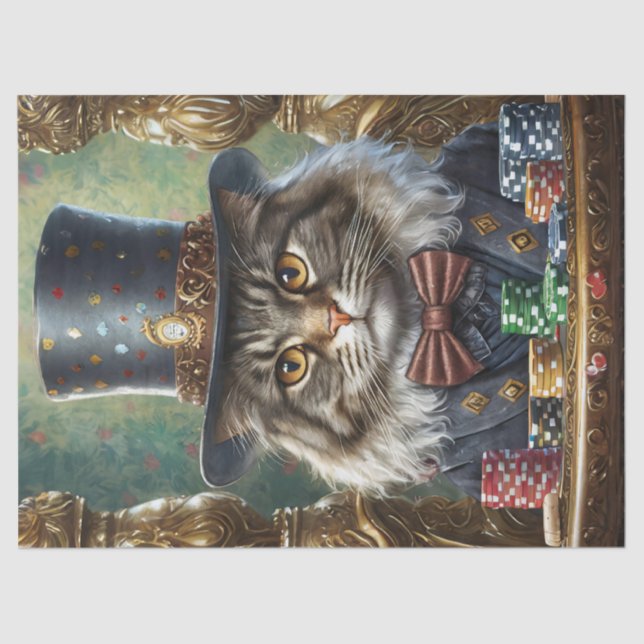 Papier Mousseline Gentleman Kitty, Chat fantaisiste jouant au Poker (Recto)