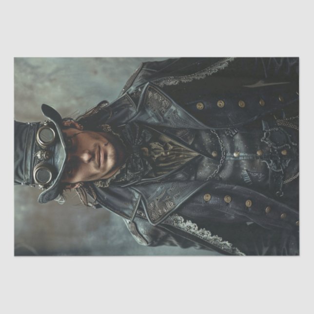 Papier Mousseline Gentleman Steampunk en Decoupage noir (Recto)