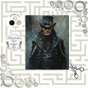 Papier Mousseline Gentleman Steampunk en Decoupage noir