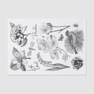 Papier Mousseline Genuine (pas AI) Vintage Black & White Line Art 04