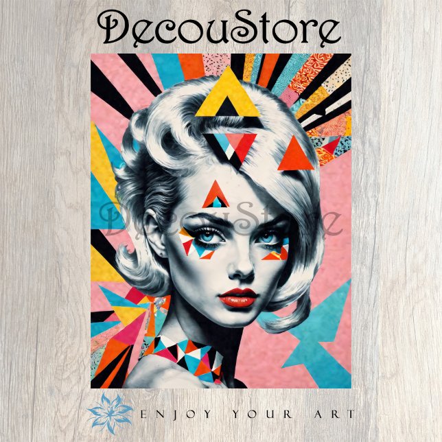Papier Mousseline Geometric Muse – Modern Pop Art Woman Decoupage (Créateur téléchargé)