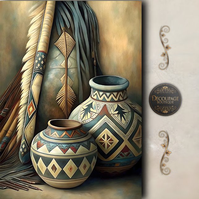 Papier Mousseline Geometric Tribal Pots & Arrows Decoupage (Geometric Tribal Pots & Arrows Decoupage Tissue Paper)