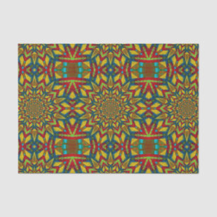 Papier Mousseline Géométrique rouge bleu et jaune Vintage Tribal Eth