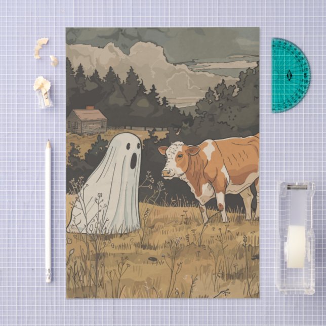 Papier Mousseline Ghost and Cow Halloween Farmhouse Tissue Paper (Artisanat)