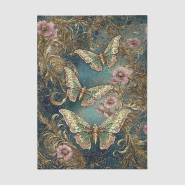 Papier Mousseline Gilded Butterfly Elegance - Art Nouveau Floral (Recto)