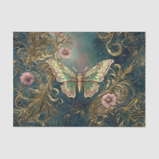 Papier Mousseline Gilded Butterfly Garden - Art Nouveau Garden (Recto)