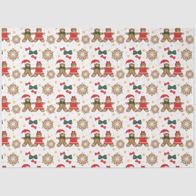 Papier Mousseline Gingerbread Cookie Pattern Christmas Tissue Paper (Recto)
