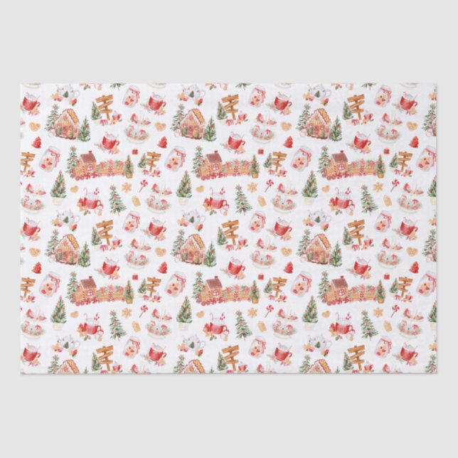 Papier Mousseline Gingerbread de Noël Rouge (Recto)
