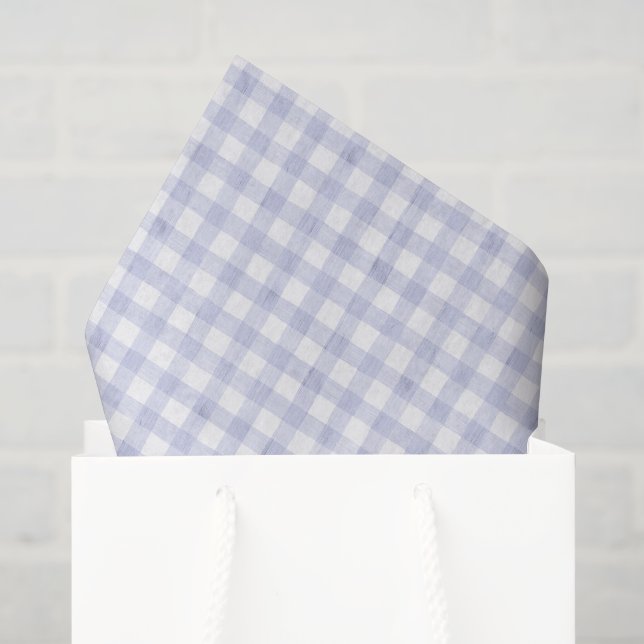 Papier Mousseline Gingham Bleu Aquarelle (Sac cadeau)