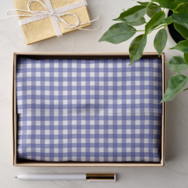 Papier Mousseline Gingham Bleu Blanc (Cadeau)