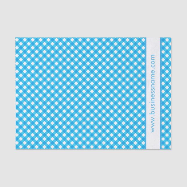 Papier Mousseline Gingham Bleu Texte personnalisé (Recto)