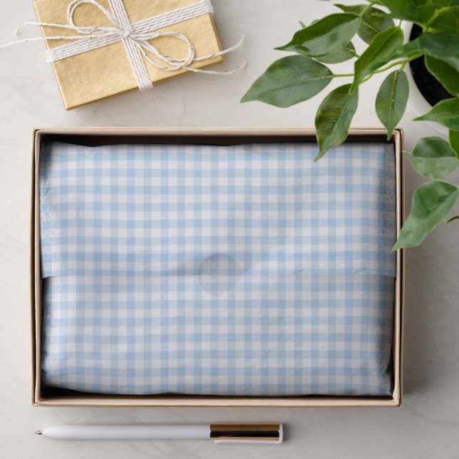 Papier Mousseline Gingham Classique Bleu Bébé (Cadeau)