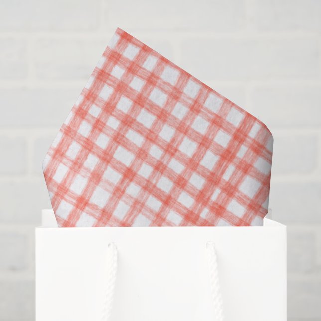 Papier Mousseline Gingham Dessiné Moderne Mignon Rouge Blanc Prépa (Sac cadeau)