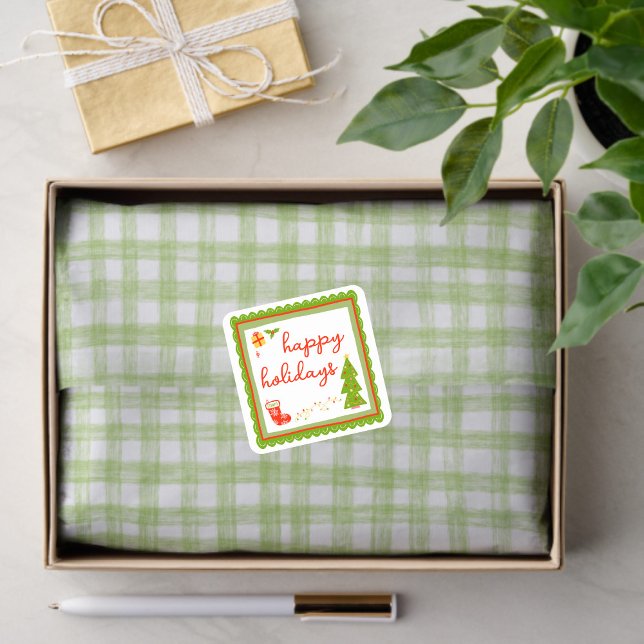 Papier Mousseline Gingham Dessiné Moderne Mignon Vert Blanc Prépa (Gingham Hand-Drawn Modern Cute Green White Preppy Tissue Paper
)
