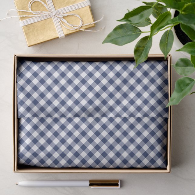 Papier Mousseline Gingham Rétro Bleu Marine (Cadeau)