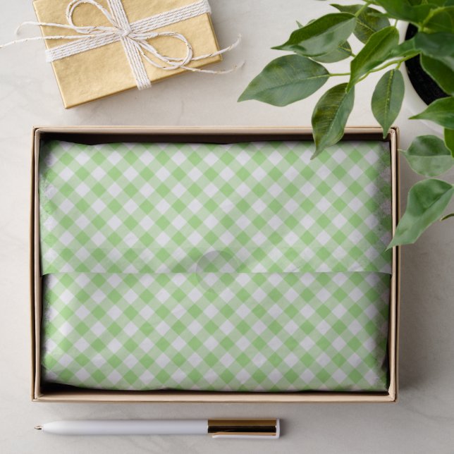 Papier Mousseline Gingham Rétro Vert Printemps (Cadeau)