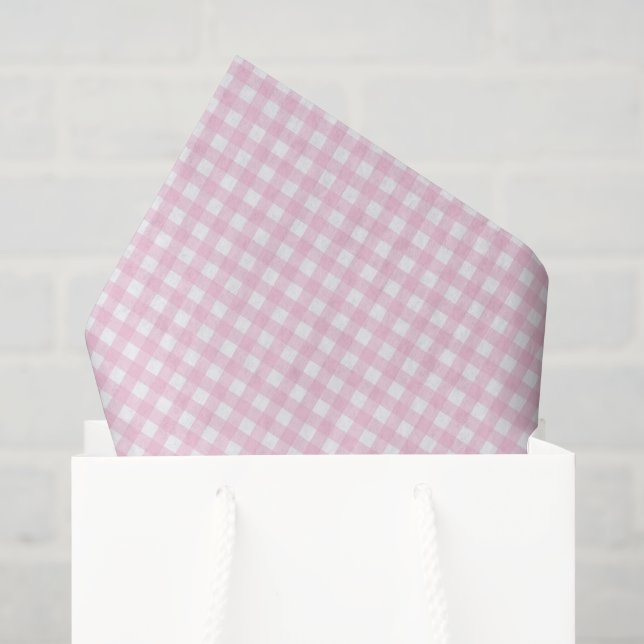 Papier Mousseline Gingham rose et blanc (Sac cadeau)