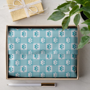 Papier Mousseline Gingham sarcelle mignon avec empreintes de pattes