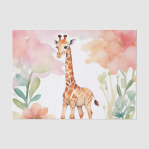 Papier Mousseline Giraffe dans un champ de fleurs aquarelle