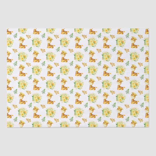 Papier Mousseline Giraffe Fleurs Florales Jaunes (Recto)