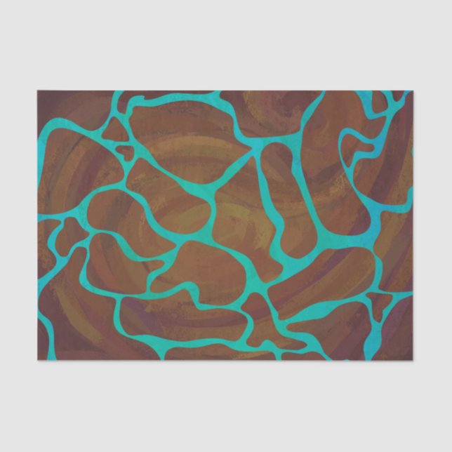 Papier Mousseline Giraffe Impression Brown et Turquoise (Recto)