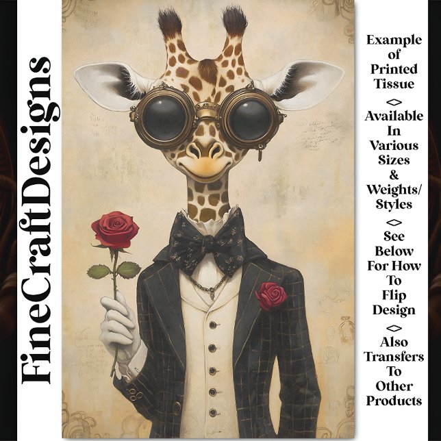 Papier Mousseline Giraffe romantique cool + Rose rouge AH2 Découpage (Créateur téléchargé)