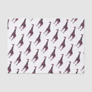 Papier Mousseline Giraffe Rose chaud et Silhouette noire