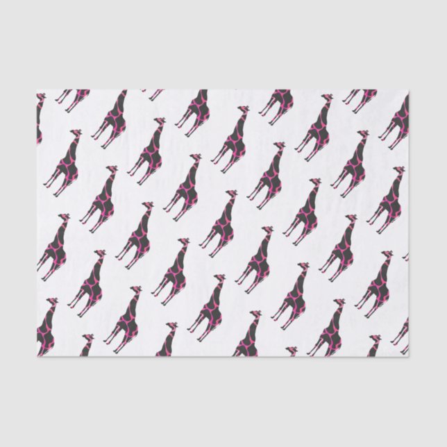 Papier Mousseline Giraffe Rose chaud et Silhouette noire (Recto)