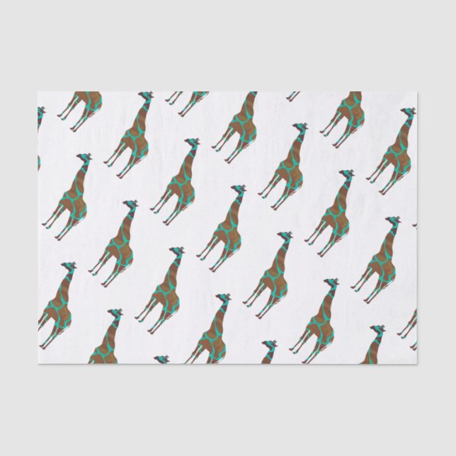 Papier Mousseline Giraffe Siloette Brown et Turquoise (Recto)