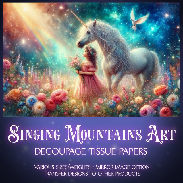 Papier Mousseline Girl And Unicorn Woodland Fairytale Decoupage  (Créateur téléchargé)