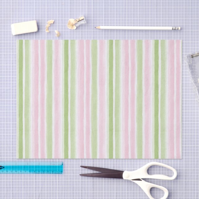 Papier Mousseline Girly Blush Pink Green Stripes Birthday (Artisanat)