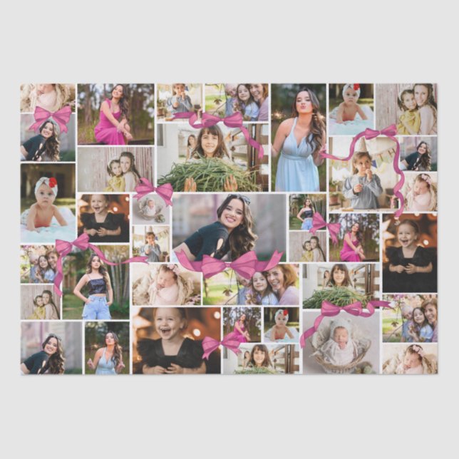 Papier Mousseline Girly Pink Bow 12 Photos Répétées Dans Un Collage (Recto)