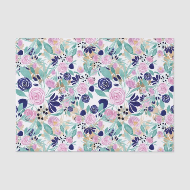 Papier Mousseline Girly Pink Navy Blue Gold Watercolor (Recto)