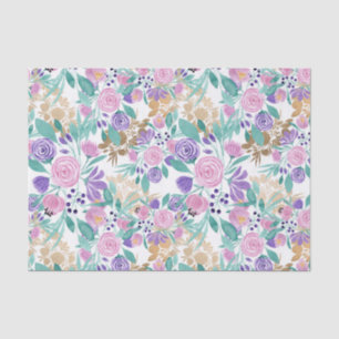 Papier Mousseline Girly pink Violet Purple Gold Watercolor Flowers