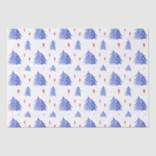Papier Mousseline Glace Hiver Bleu Arbre Holly Berries Blanc Noël