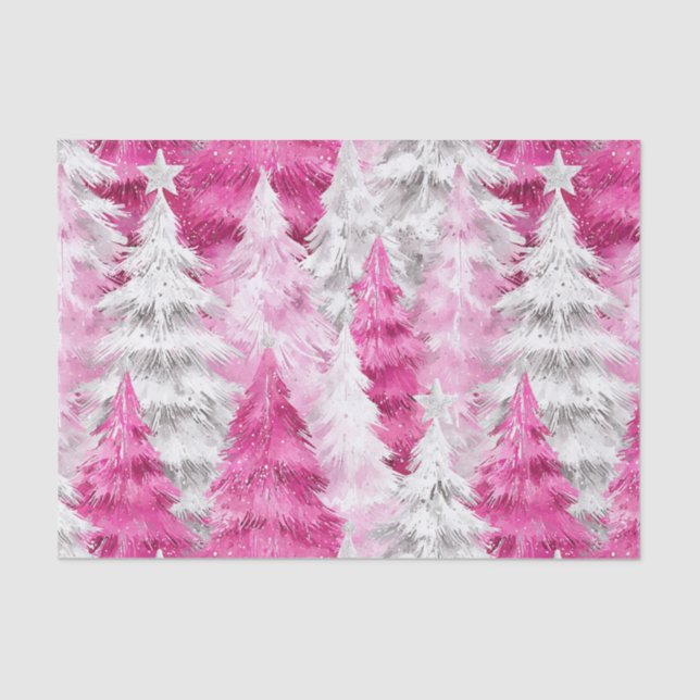 Papier Mousseline Glam blanc rose arbres de Noël (Recto)
