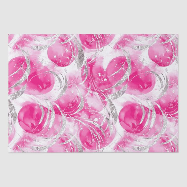 Papier Mousseline Glam en argent rose Cercles Abstraits Anniversaire (Recto)