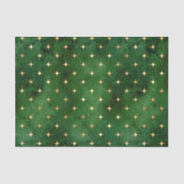 Papier Mousseline Glam Green Gold Stars Noël (Recto)