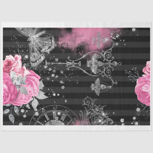 Papier Mousseline Glam rose et noir Shabby (Recto)