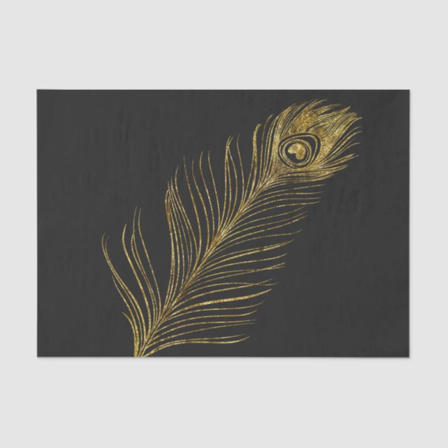 Papier Mousseline Glamme d'or et plumes de roche noire (Recto)