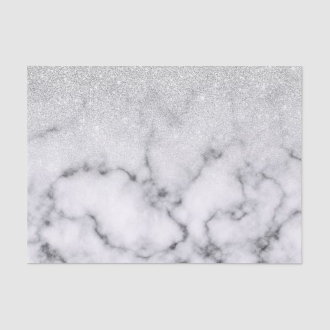 Papier Mousseline Glamorous Silver White Glitter Marble Gradient (Recto)