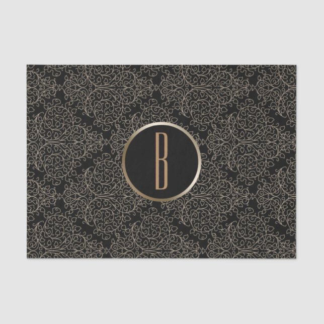 Papier Mousseline Glamour Rustique Burlap Royal Damask Chic Monogram (Recto)