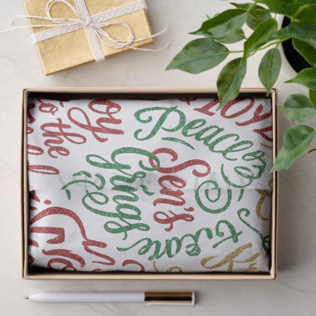 Papier Mousseline Glittery Merry Christmas and Joy Typography (Cadeau)