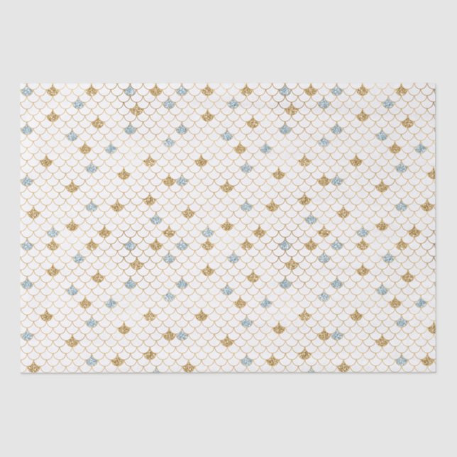 Papier Mousseline Glitzy Mermaid Blue Gold Sparkle (Recto)