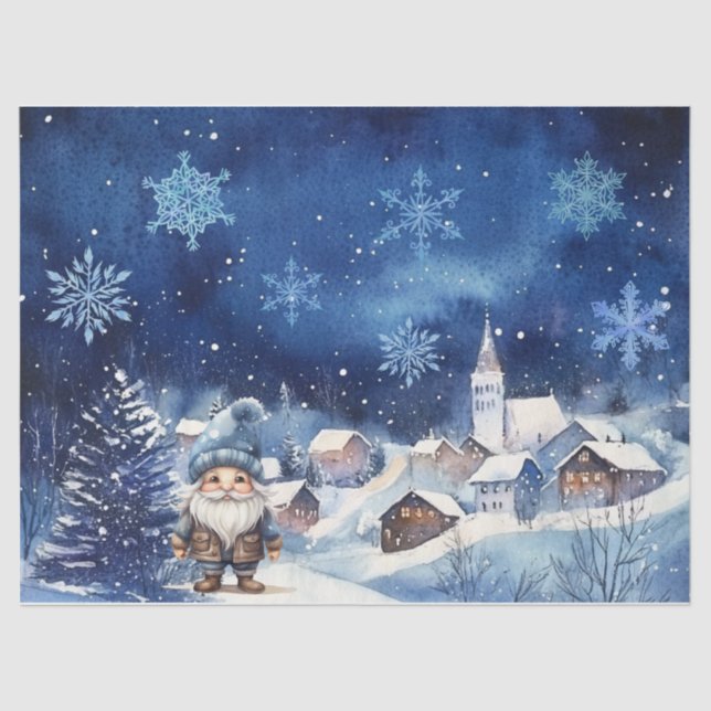 Papier Mousseline Gnome et flocons de neige bleu Whimsical (Recto)