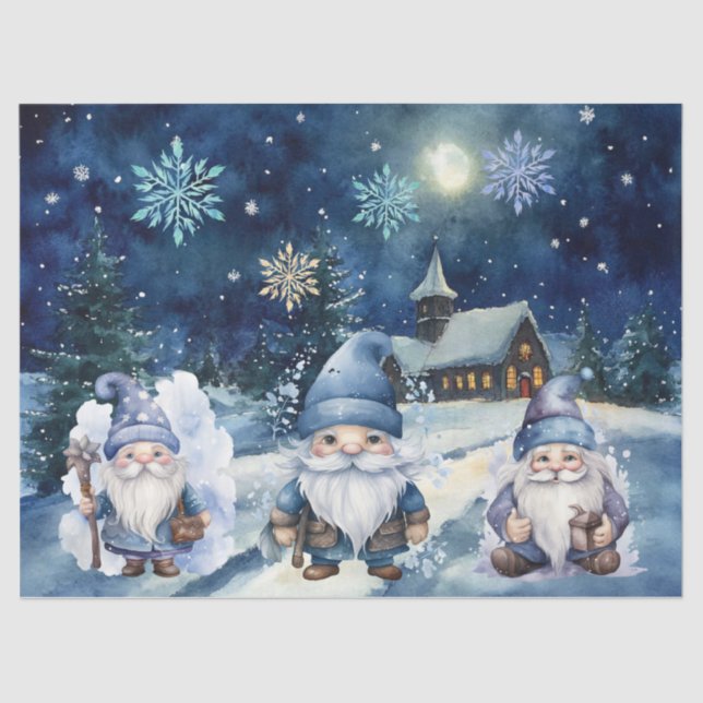 Papier Mousseline Gnome et flocons de neige bleu Whimsical (Recto)